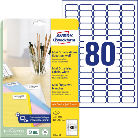 AVERY ZWECKFORM Mini Etiketten weiss L7632-25 2000 Stk./25 Blatt Idealshop
