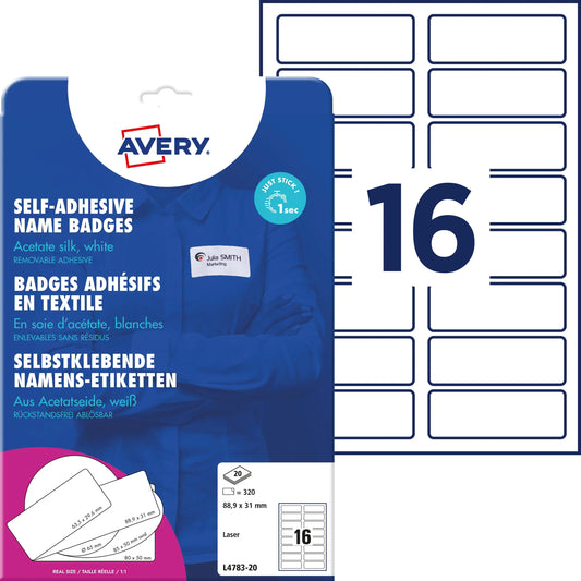 AVERY ZWECKFORM Namens-Etiketten 88,9x31mm L4783-20 weiss, Laser 20 Blatt Idealshop