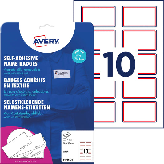 AVERY ZWECKFORM Namens-Etiketten L4786-20 weiss/rot 80x50mm 200 Stück Idealshop
