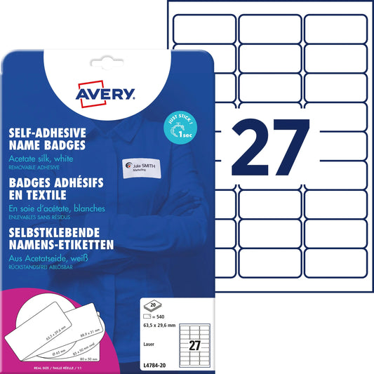 AVERY ZWECKFORM Namensetiketten 63.5x29.6mm L4784-20 Laser, weiss 20Bl./27Stk. Idealshop