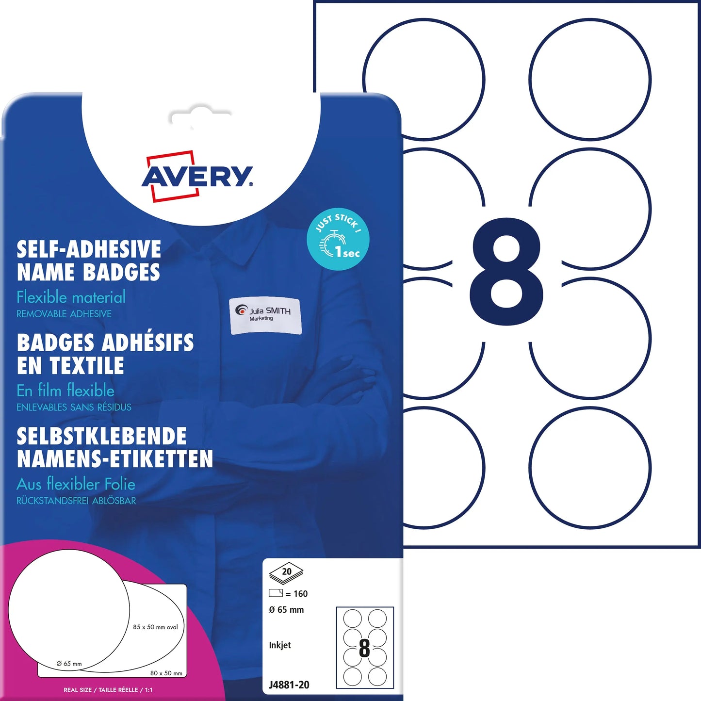AVERY ZWECKFORM Namensetiketten 65mm J4881-20 weiss 20 Blatt/160 Stk. Idealshop