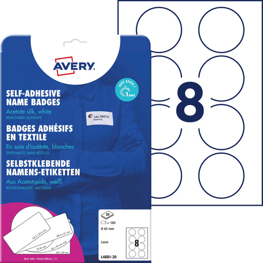 AVERY ZWECKFORM Namensetiketten 65mm L4881-20 weiss 20 Blatt/160 Stk. Idealshop