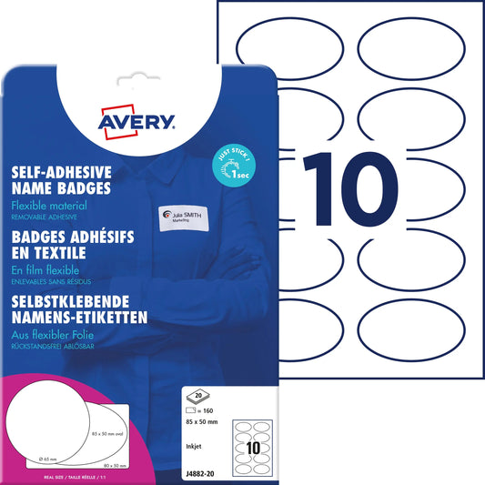 AVERY ZWECKFORM Namensetiketten 85x50mm J4882-20 weiss 20 Blatt/200 Stk. Idealshop