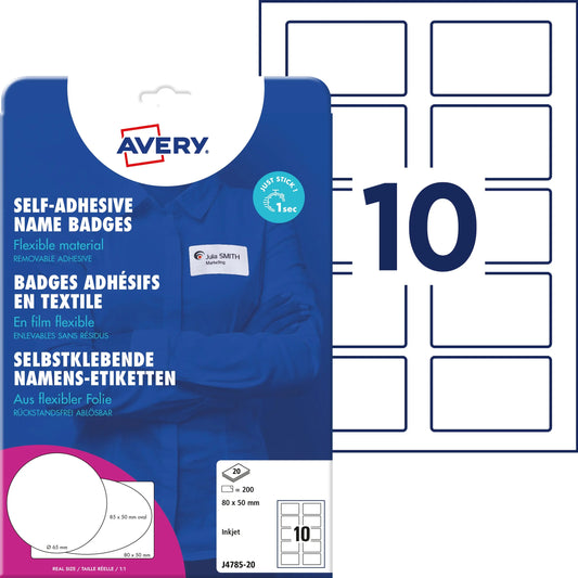 AVERY ZWECKFORM Namensetiketten IJ 80x50mm J478520 weiss 20 Blatt/200 Stk. Idealshop