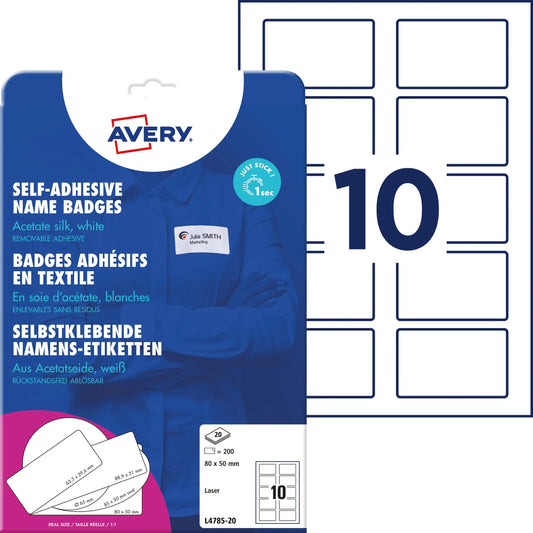 AVERY ZWECKFORM Namensetiketten L4785-20 weiss 80x50mm 200 Stück Idealshop