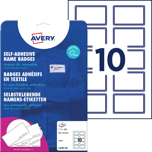 AVERY ZWECKFORM Namensetiketten L4787-20 weiss/blau 80x50mm 200 Stück Idealshop