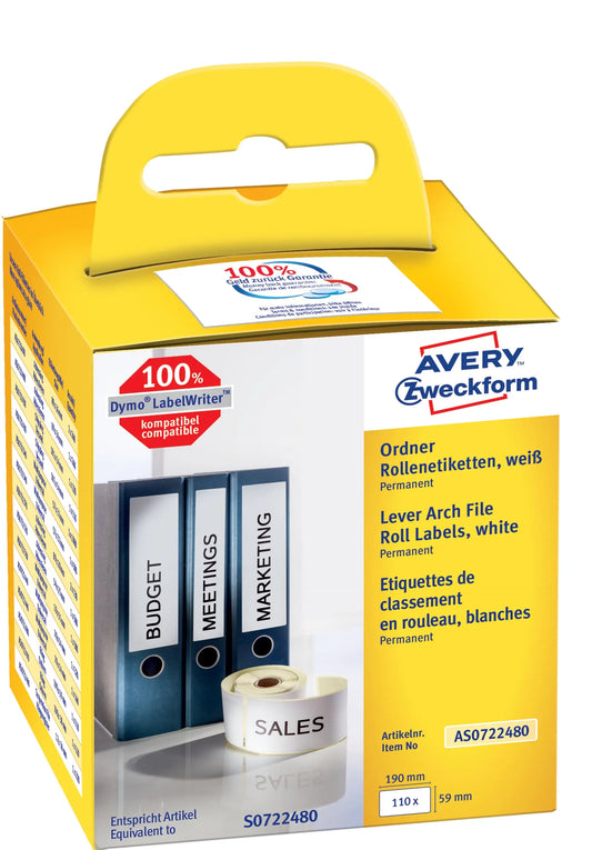 AVERY ZWECKFORM Ordner-Etiketten 190x59mm AS0722480 weiss, Rolle 110 STück Idealshop