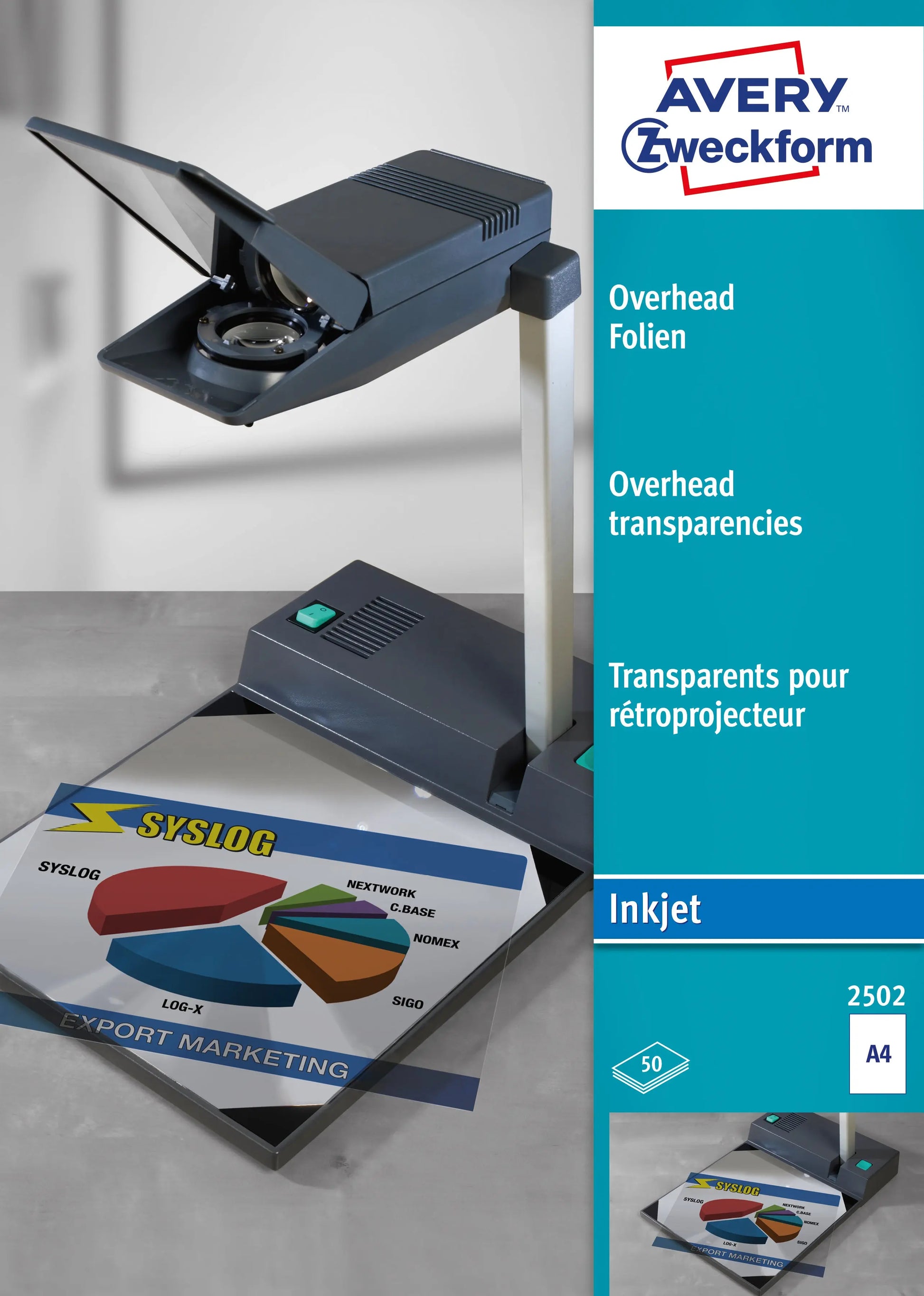 AVERY ZWECKFORM Overhead-Folie A4 2502 0,11mm Inkjet 50 Blatt Idealshop