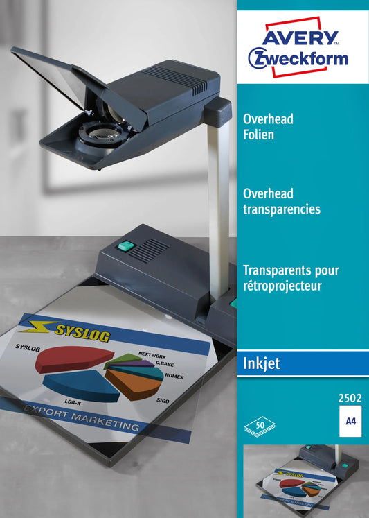 AVERY ZWECKFORM Overhead-Folie A4 2502 0,11mm Inkjet 50 Blatt Idealshop