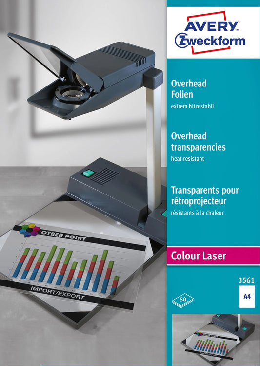 AVERY ZWECKFORM Overhead-Folie A4 3561 0.13mm Color Laser 50 Blatt Idealshop