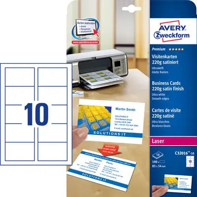 AVERY ZWECKFORM Prof. Visitenkarten Univer. A4 C32016-10 220g satiniert 10 Blatt Idealshop
