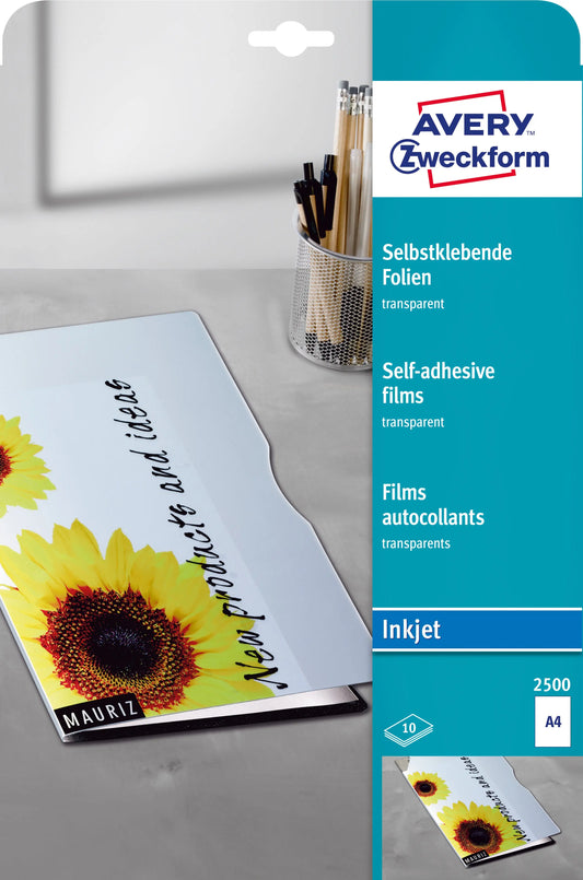 AVERY ZWECKFORM Selbstklebende Folie A4 2500 0.17mm Inkjet 10 Blatt Idealshop
