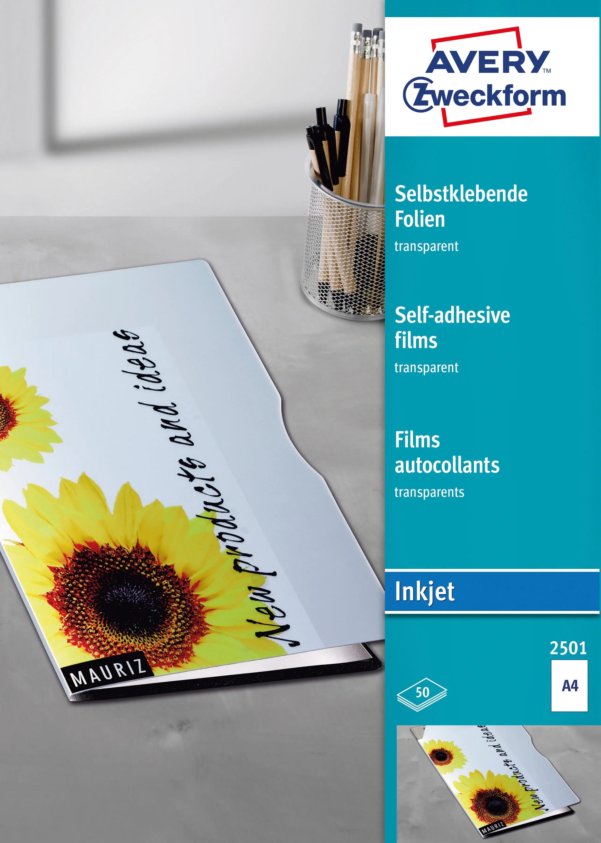 AVERY ZWECKFORM Selbstklebende Folie A4 2501 0.17mm Inkjet 50 Blatt Idealshop