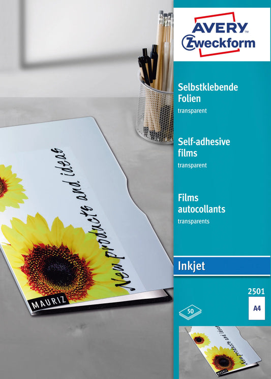 AVERY ZWECKFORM Selbstklebende Folie A4 2501 0.17mm Inkjet 50 Blatt Idealshop