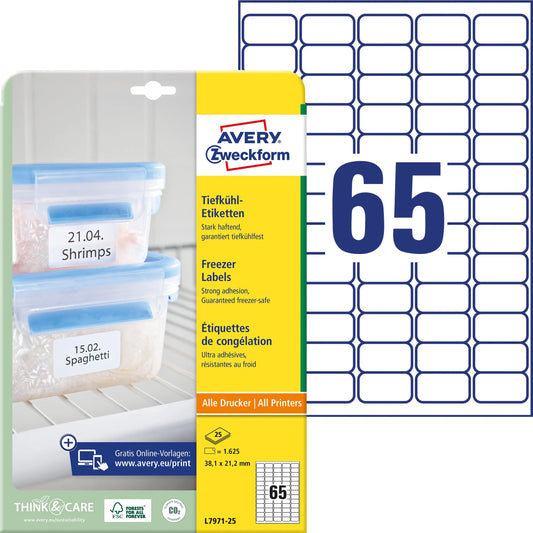 AVERY ZWECKFORM Tiefkühletiketten 38,1x21,1mm L7971-25 1625 Stück Idealshop