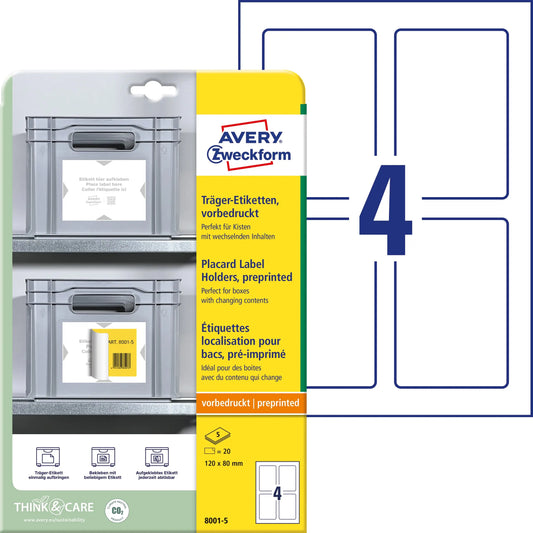 AVERY ZWECKFORM Träger-Etiketten 120x80mm 8001-5 hellgrau 20 Stk./5 Blatt Idealshop