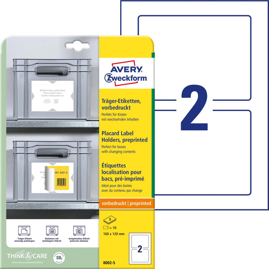AVERY ZWECKFORM Träger-Etiketten 160x120mm 8002-5 hellgrau 10 Stk./5 Blatt Idealshop