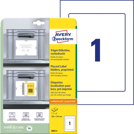 AVERY ZWECKFORM Träger-Etiketten 220x160mm 8003-5 hellgrau 5 Stk./5 Blatt Idealshop
