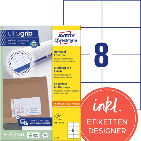 AVERY ZWECKFORM Universal-Etiketten 105x74mm 3427 weiss 800 Stk./100 Blatt Idealshop