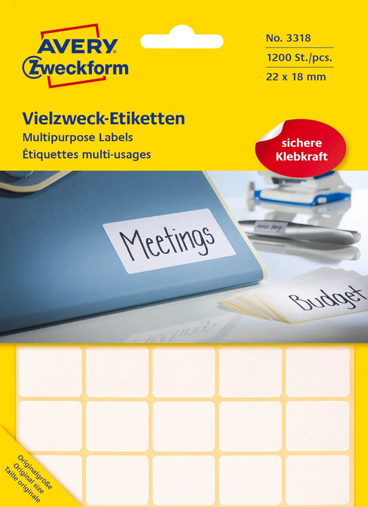 AVERY ZWECKFORM Universal-Etiketten 22x18mm 3318 weiss 1200 St./30 Bl. Idealshop