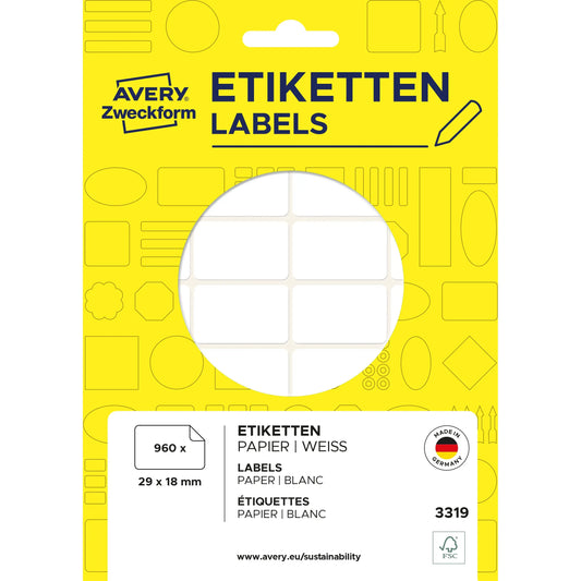 AVERY ZWECKFORM Universal-Etiketten 29x18mm 3319 weiss 960 St./30 Bl. Idealshop