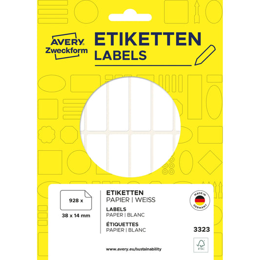 AVERY ZWECKFORM Universal-Etiketten 38x14mm 3323 weiss 928 St./29 Bl. Idealshop
