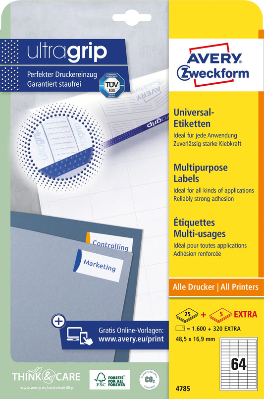 AVERY ZWECKFORM Universal-Etiketten 485x169mm 4785 weiss 30 Blatt Idealshop
