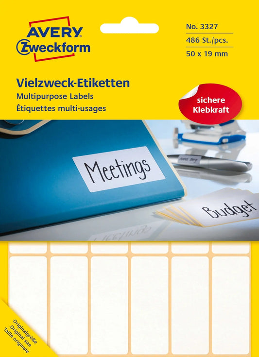 AVERY ZWECKFORM Universal-Etiketten 50x19mm 3327 weiss 486 St./27 Bl. Idealshop