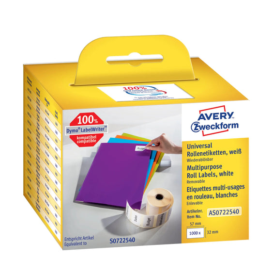 AVERY ZWECKFORM Universal-Etiketten 57x32mm AS0722540 weiss, Rolle 1000 Stück Idealshop