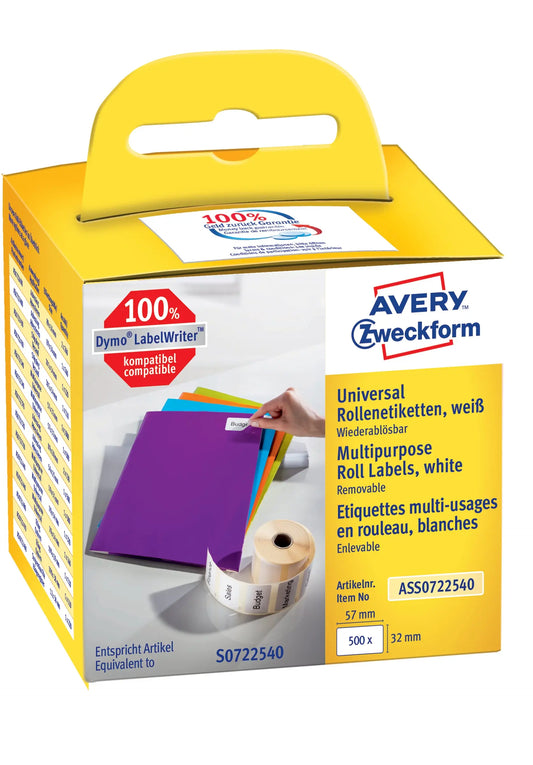 AVERY ZWECKFORM Universal-Etiketten 57x32mm ASS0722540 weiss, Rolle 500 Stück Idealshop