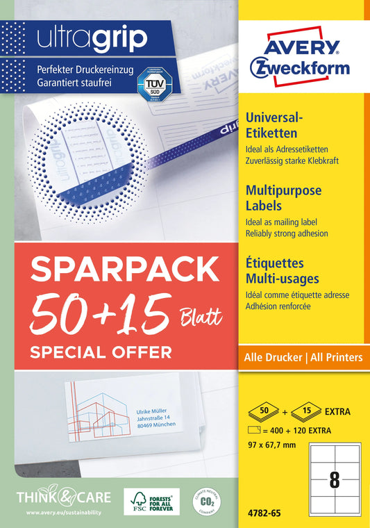 AVERY ZWECKFORM Universal-Etiketten 97x677mm 4782-65 weiss 50+15 Blatt Idealshop