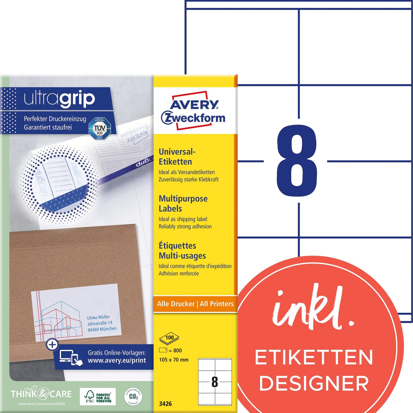 AVERY ZWECKFORM Universaletiketten 105x70mm 3426 weiss 800 Stk./100 Blatt Idealshop