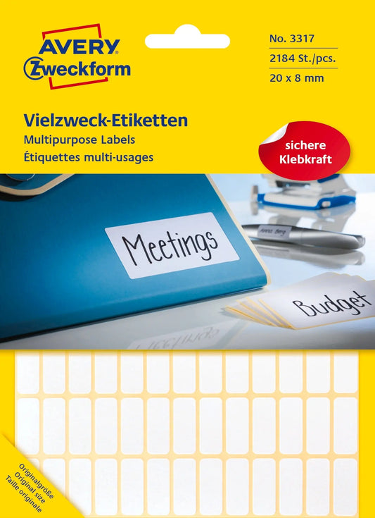 AVERY ZWECKFORM Universaletiketten 20x8mm 3317 weiss 2184 Stk./28 Bl. Idealshop