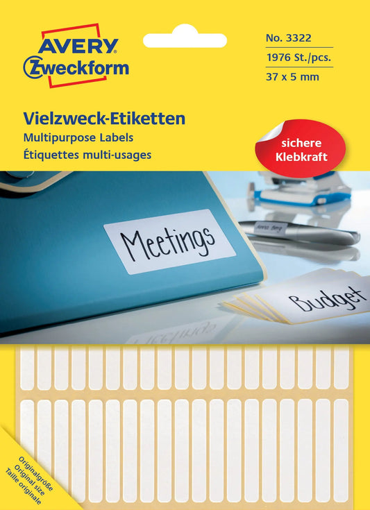 AVERY ZWECKFORM Universaletiketten 37x5mm 3322 weiss 1976 Stk./26 Bl. Idealshop