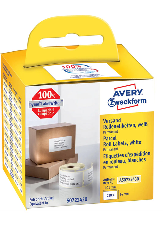 AVERY ZWECKFORM Versand-Etiketten 101x54mm AS0722430 weiss, Rolle 220 Stück Idealshop