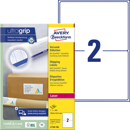 AVERY ZWECKFORM Versandetiketten 199,6x143,5mm L7168-100 weiss 200 Stk./100 Blatt Idealshop
