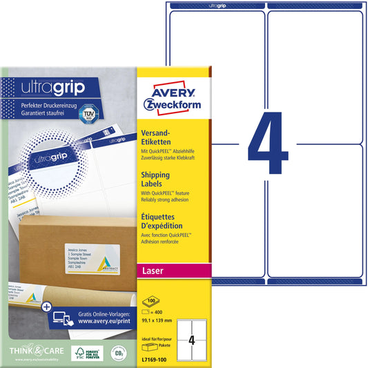 AVERY ZWECKFORM Versandetiketten 99,1x139mm L7169-100 weiss 400 Stk./100 Blatt Idealshop