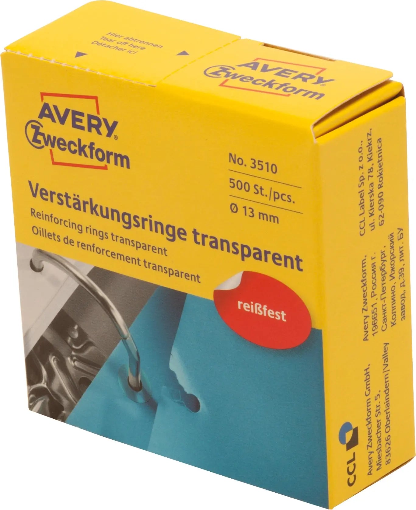 AVERY ZWECKFORM Verstärkungsringe 13mm transp. 3510 500 Stück Idealshop