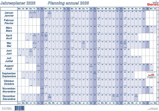 BEREC Papierjahresplaner 2026 B 5604/26 1J/1S blau A4 Idealshop