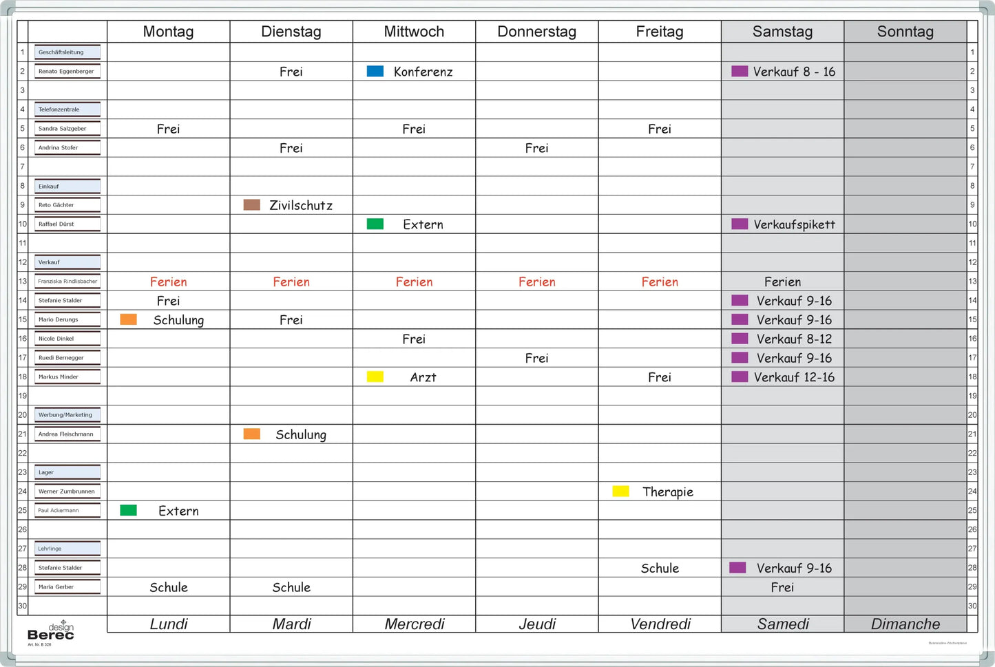 BEREC Wochenplaner 60x90cm B 326 für 30 Personen Idealshop
