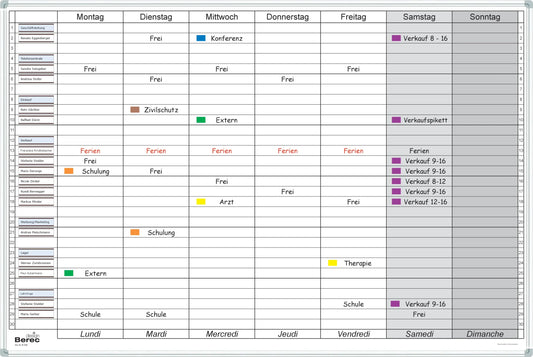 BEREC Wochenplaner 60x90cm B 326 für 30 Personen Idealshop