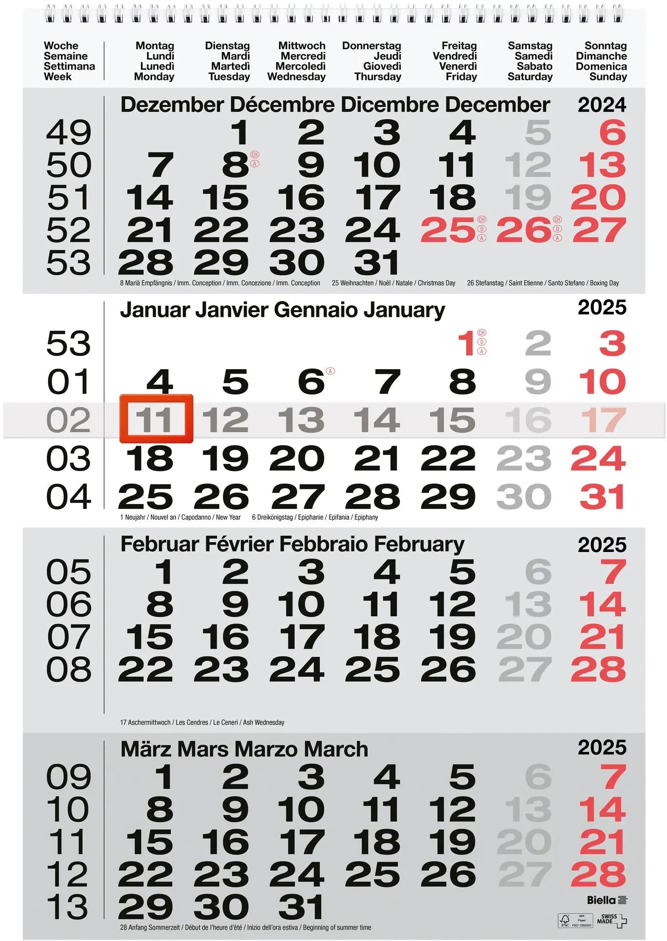 BIELLA    4-Monatskalender Wire-O   2025 Idealshop
