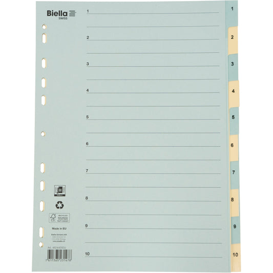 BIELLA Kartonregister 210g A4 46244000U blau/gelb 1-10 Idealshop
