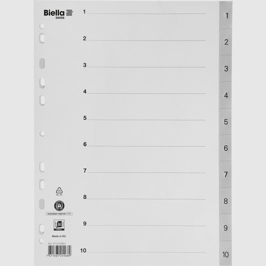 BIELLA Register PP A4 47141000U grau 1-10 Idealshop
