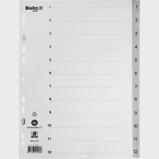 BIELLA Register PP A4 47141200U grau 1-12 Idealshop