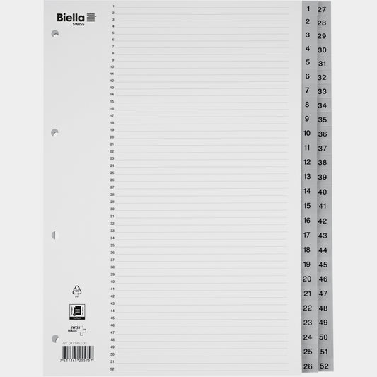 BIELLA Register PP A4 47145200U grau 1-52 Idealshop
