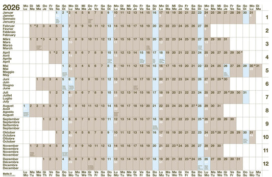 BIELLA Jahres-Wandplaner 2026 876012000026U 1J/1S weiss ML 69.5x46cm Idealshop