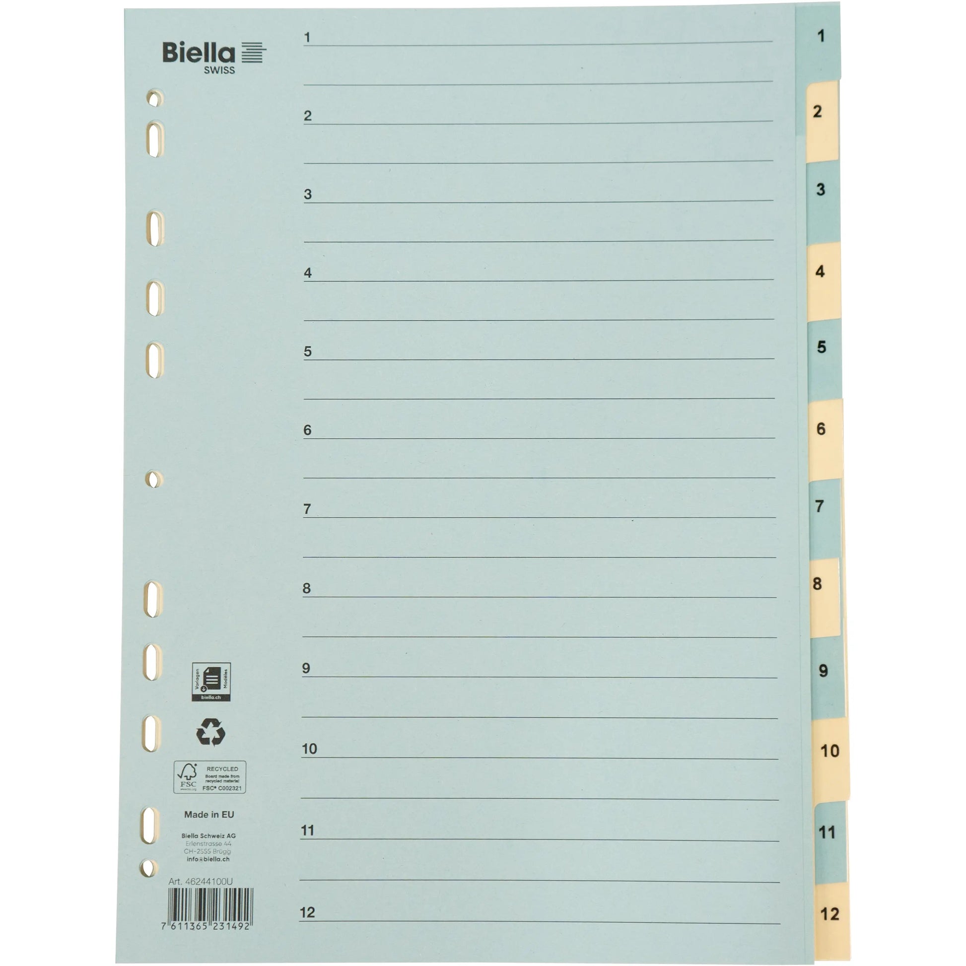 BIELLA Kartonregister 210g A4 46244100U blau/gelb 1-12 Idealshop