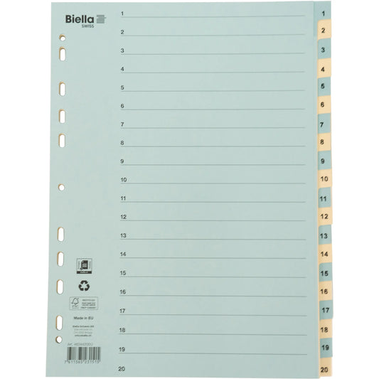 BIELLA Kartonregister 210g A4 46244200U blau/gelb 1-20 Idealshop