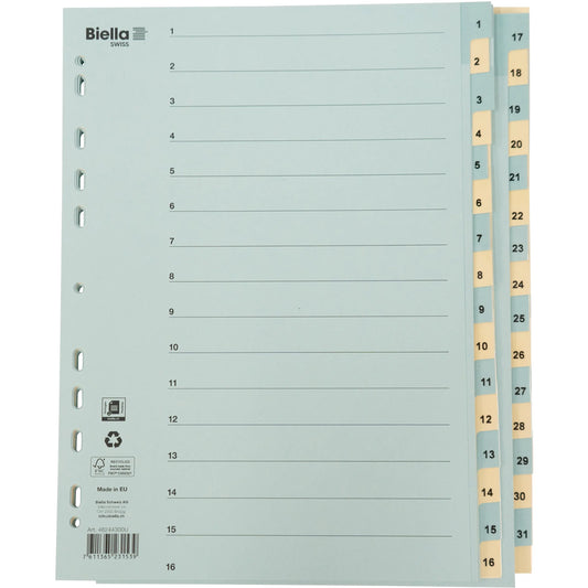 BIELLA Kartonregister 210g A4 46244300U blau/gelb 1-31 Idealshop